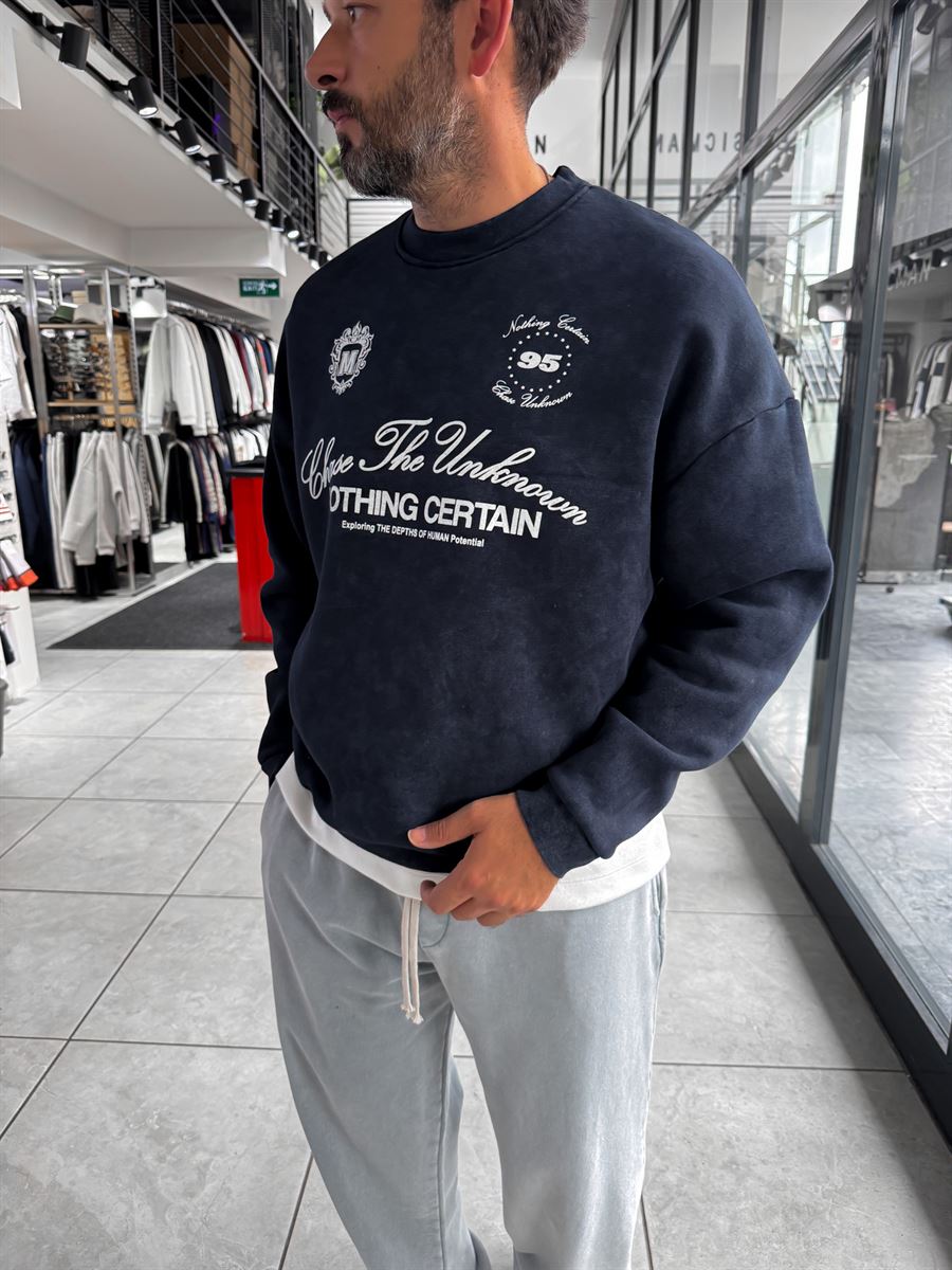 Navy Nothing Printed Washed Sweatshirt HM