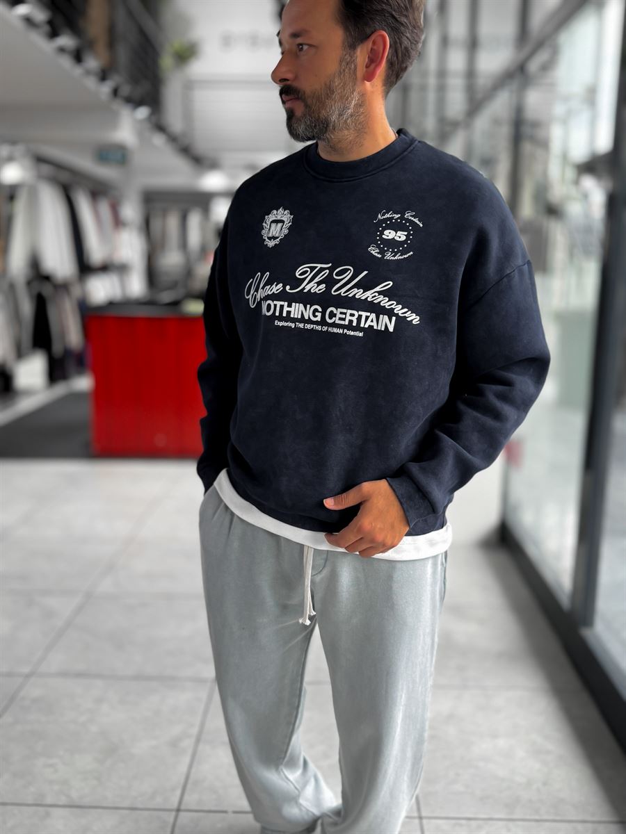 Navy Nothing Printed Washed Sweatshirt HM