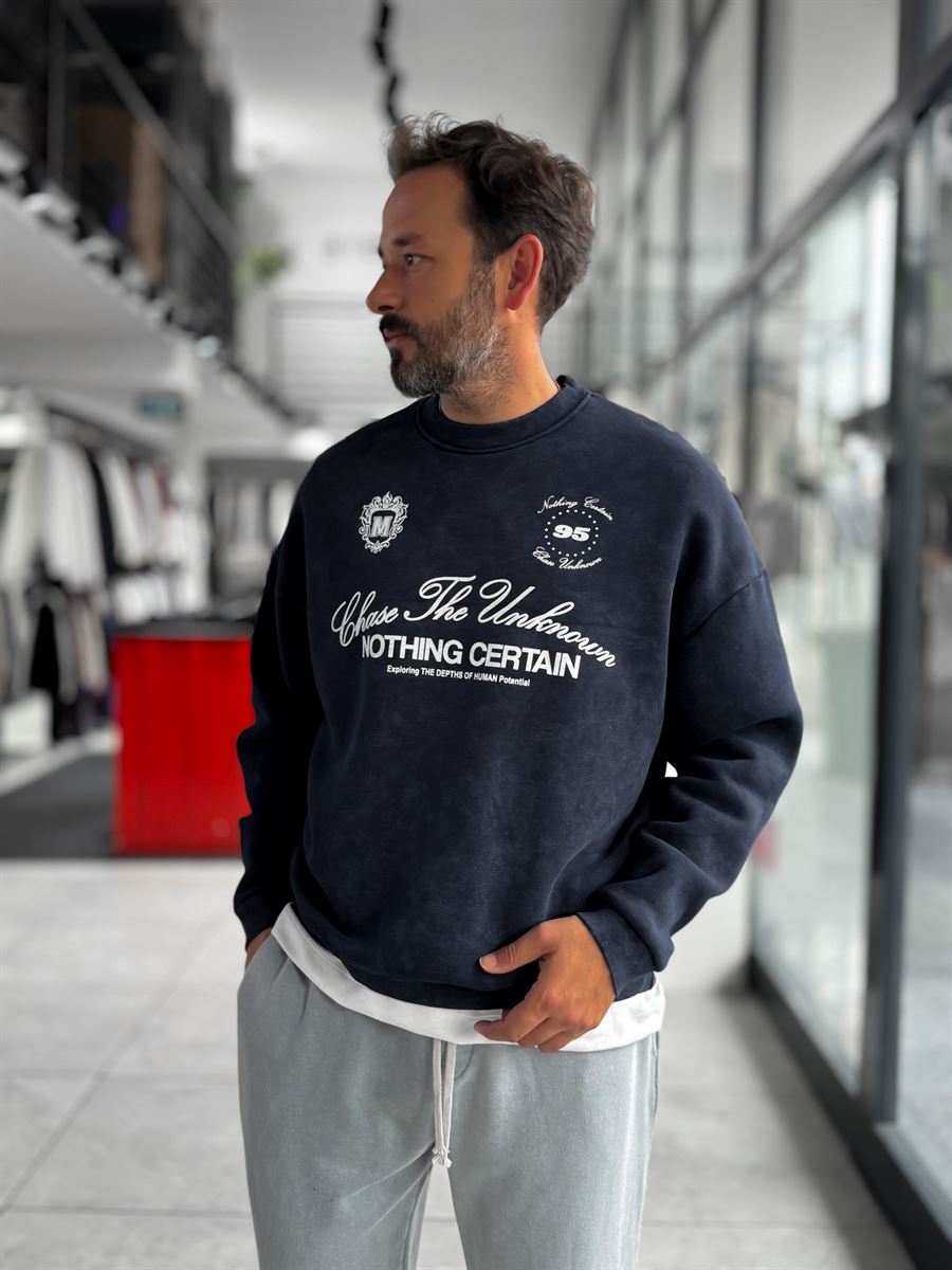 Navy Nothing Printed Washed Sweatshirt HM