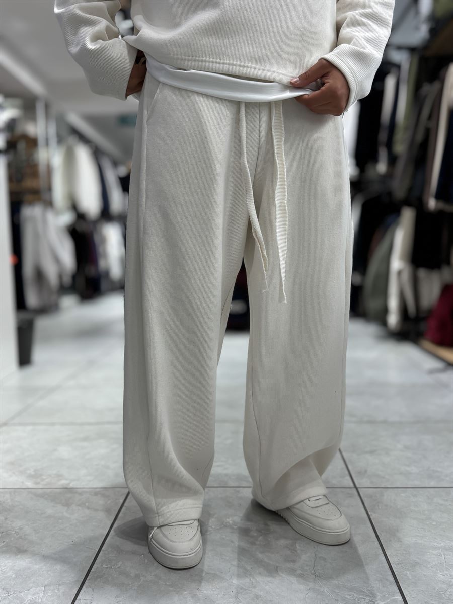 Beige Relaxed Fit Belted Waffle Sweatpants HM