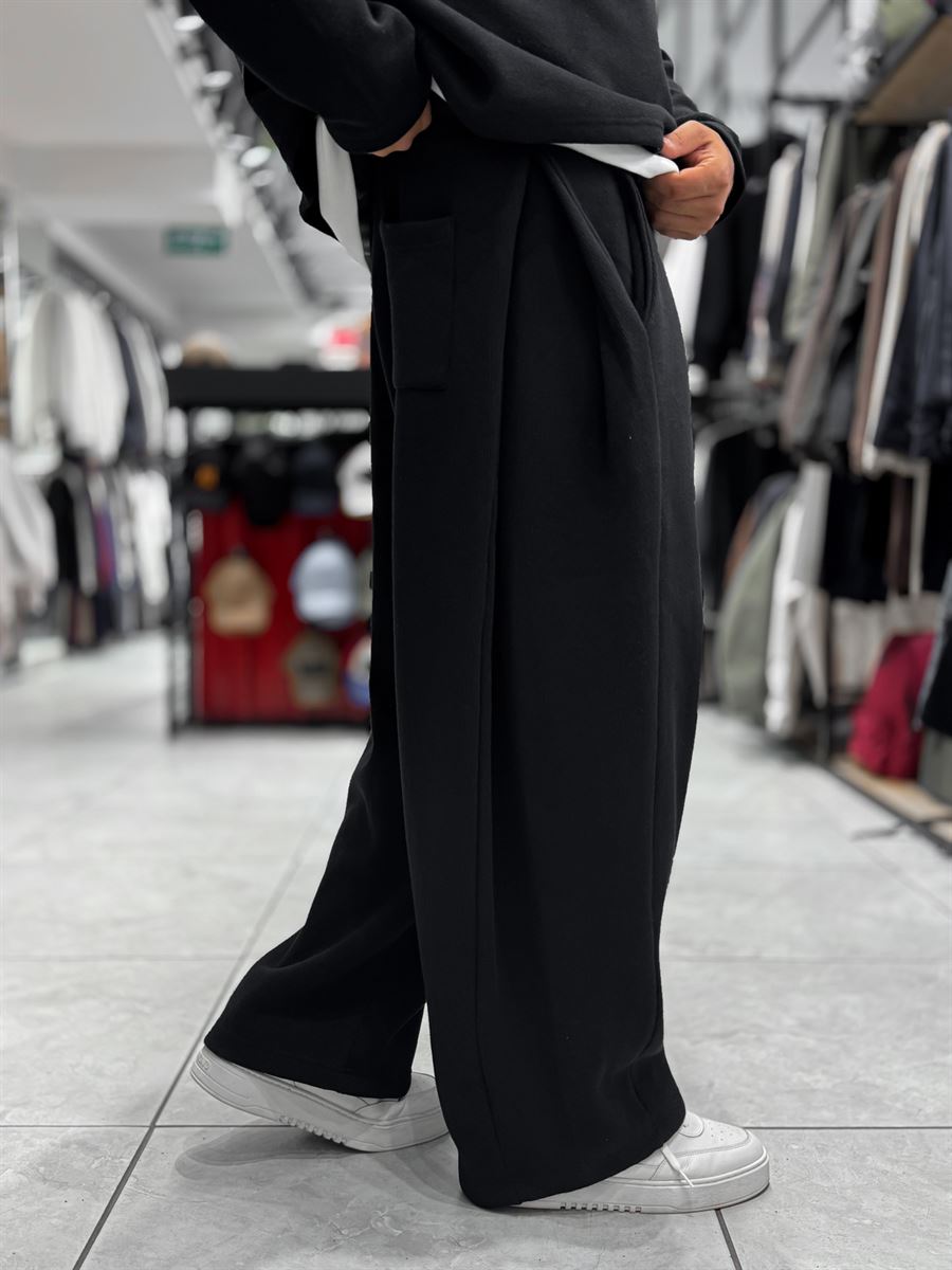 Black Relaxed Fit Belted Waffle Sweatpants HM