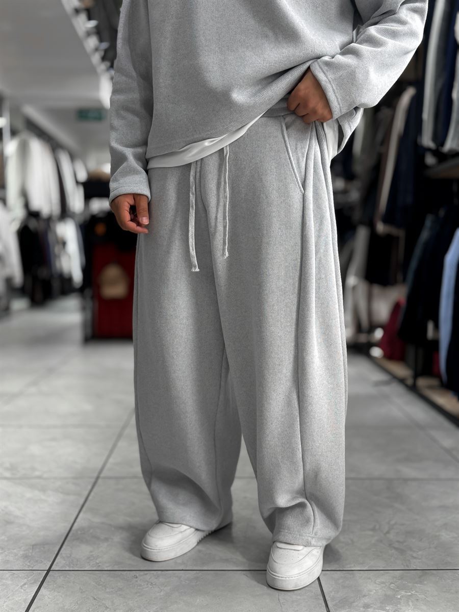 Light Gray Relaxed Fit Belted Waffle Sweatpants HM