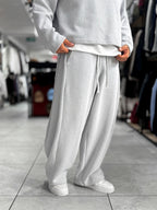 Light Gray Relaxed Fit Belted Waffle Sweatpants HM