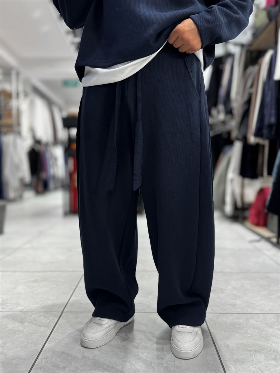 Navy Relaxed Fit Belted Waffle Sweatpants HM