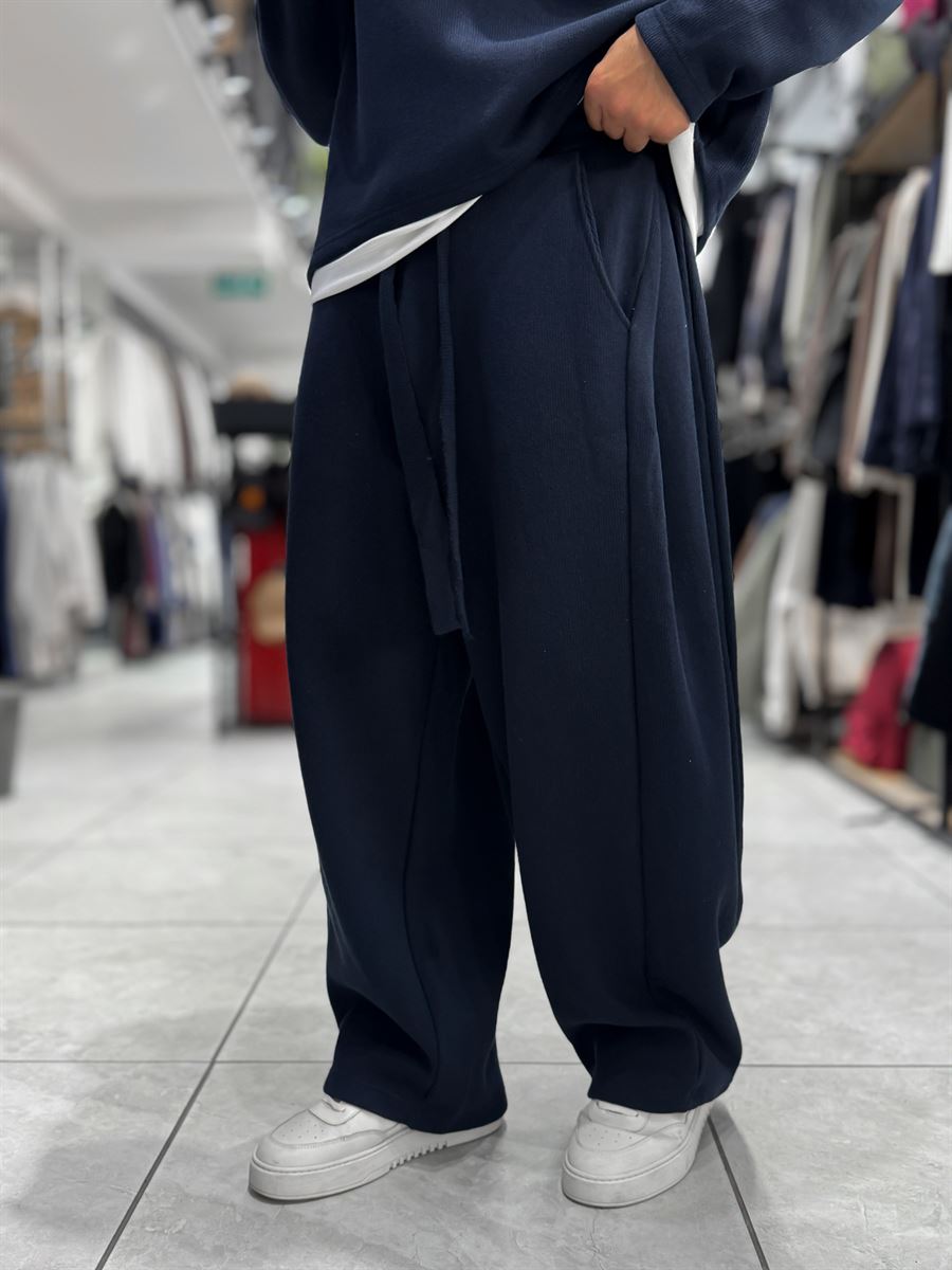 Navy Relaxed Fit Belted Waffle Sweatpants HM