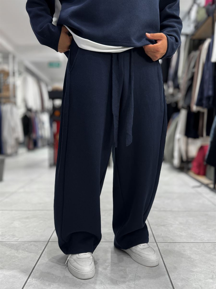 Navy Relaxed Fit Belted Waffle Sweatpants HM