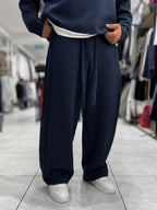 Navy Relaxed Fit Belted Waffle Sweatpants HM