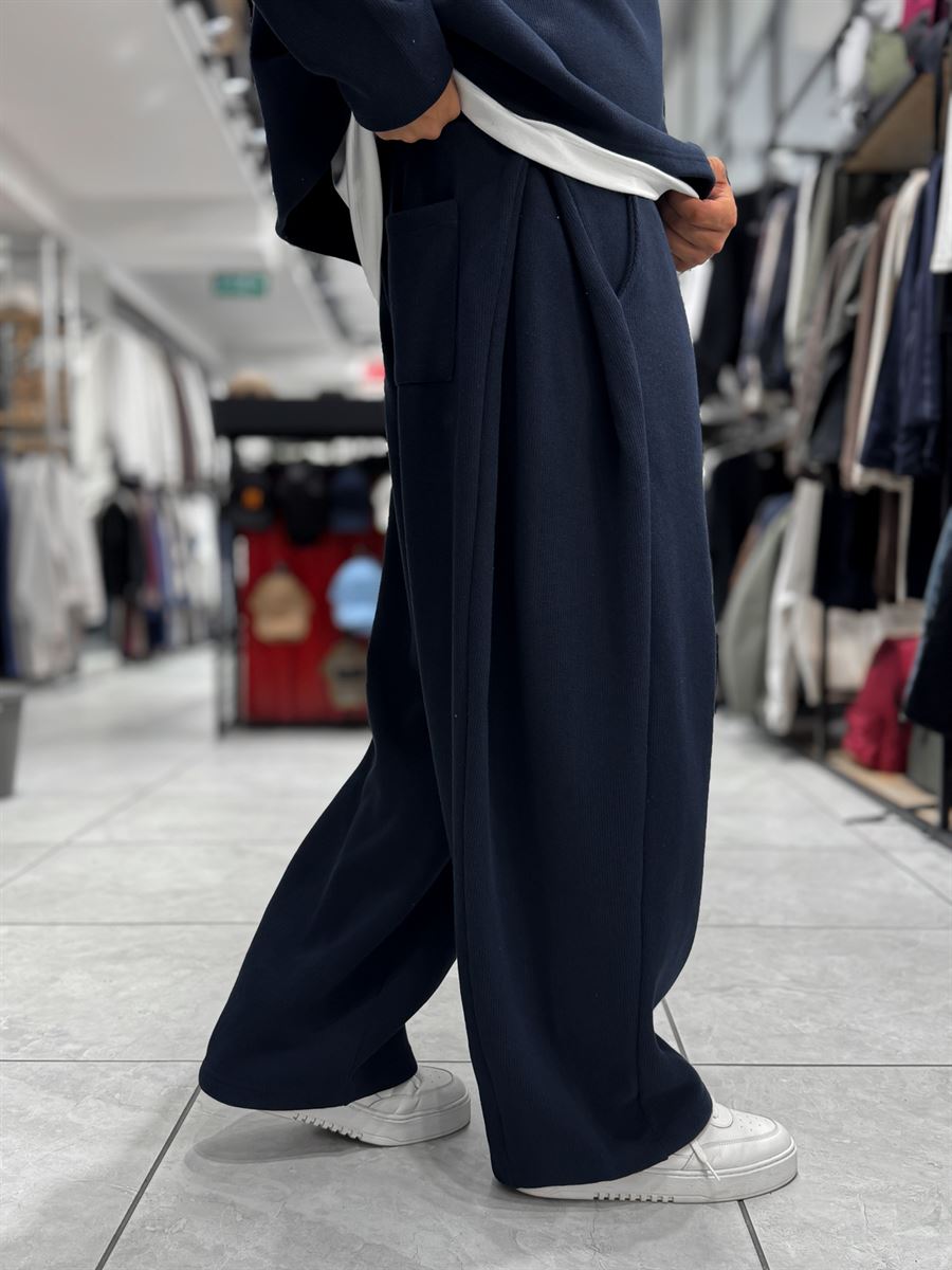 Navy Relaxed Fit Belted Waffle Sweatpants HM