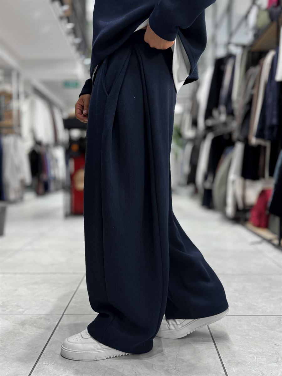 Navy Relaxed Fit Belted Waffle Sweatpants HM