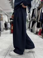 Navy Relaxed Fit Belted Waffle Sweatpants HM