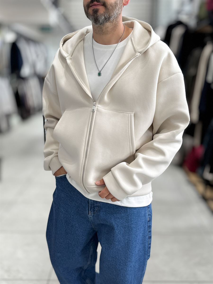 Beige Panda Fabric Hooded Sweatshirt HM