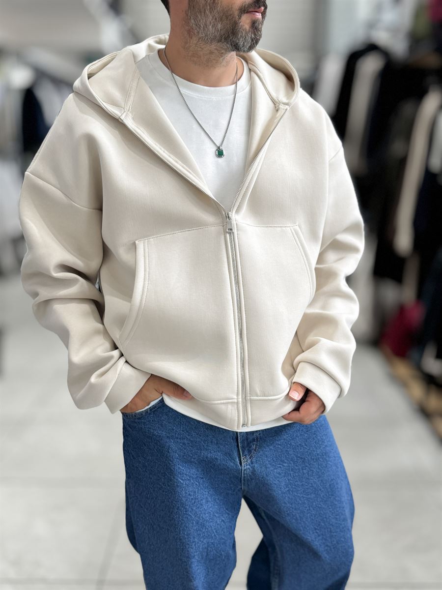 Beige Panda Fabric Hooded Sweatshirt HM