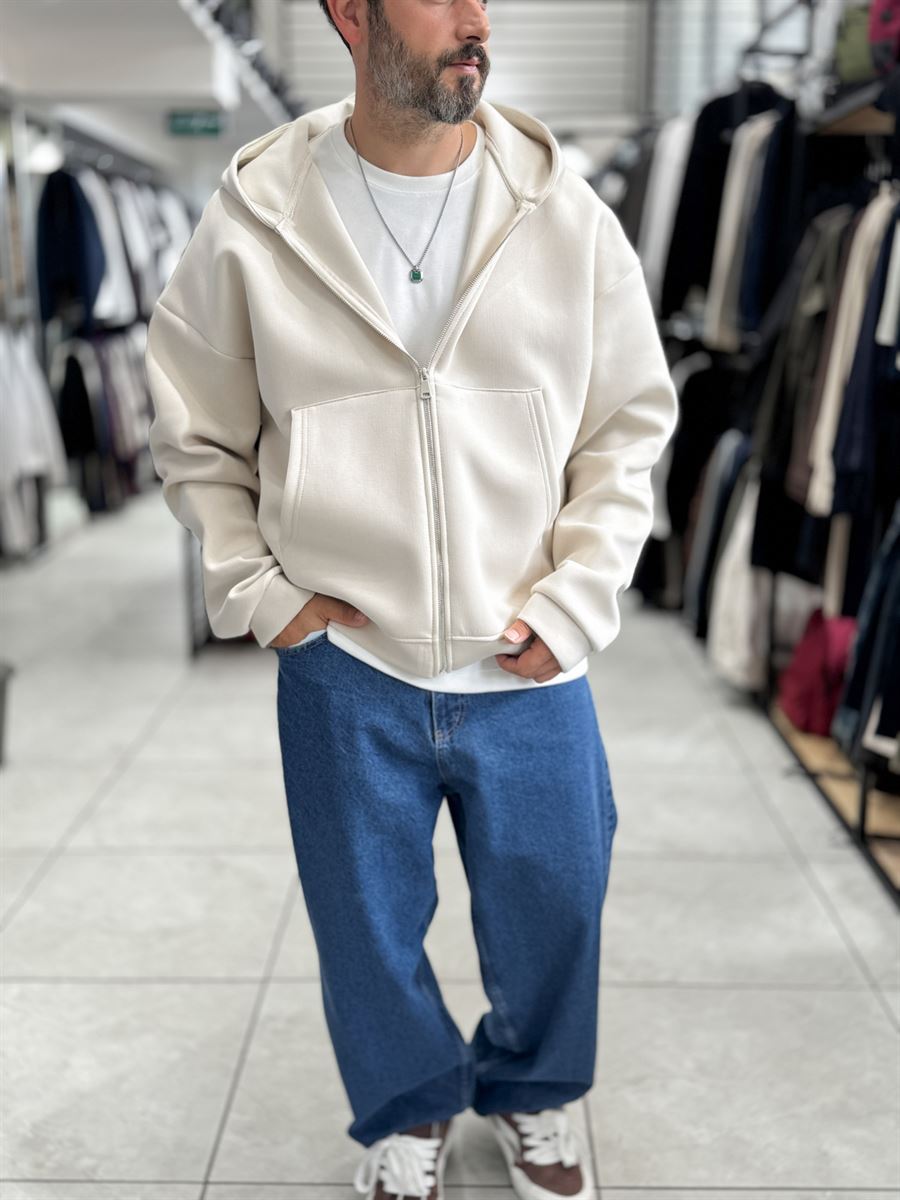 Beige Panda Fabric Hooded Sweatshirt HM