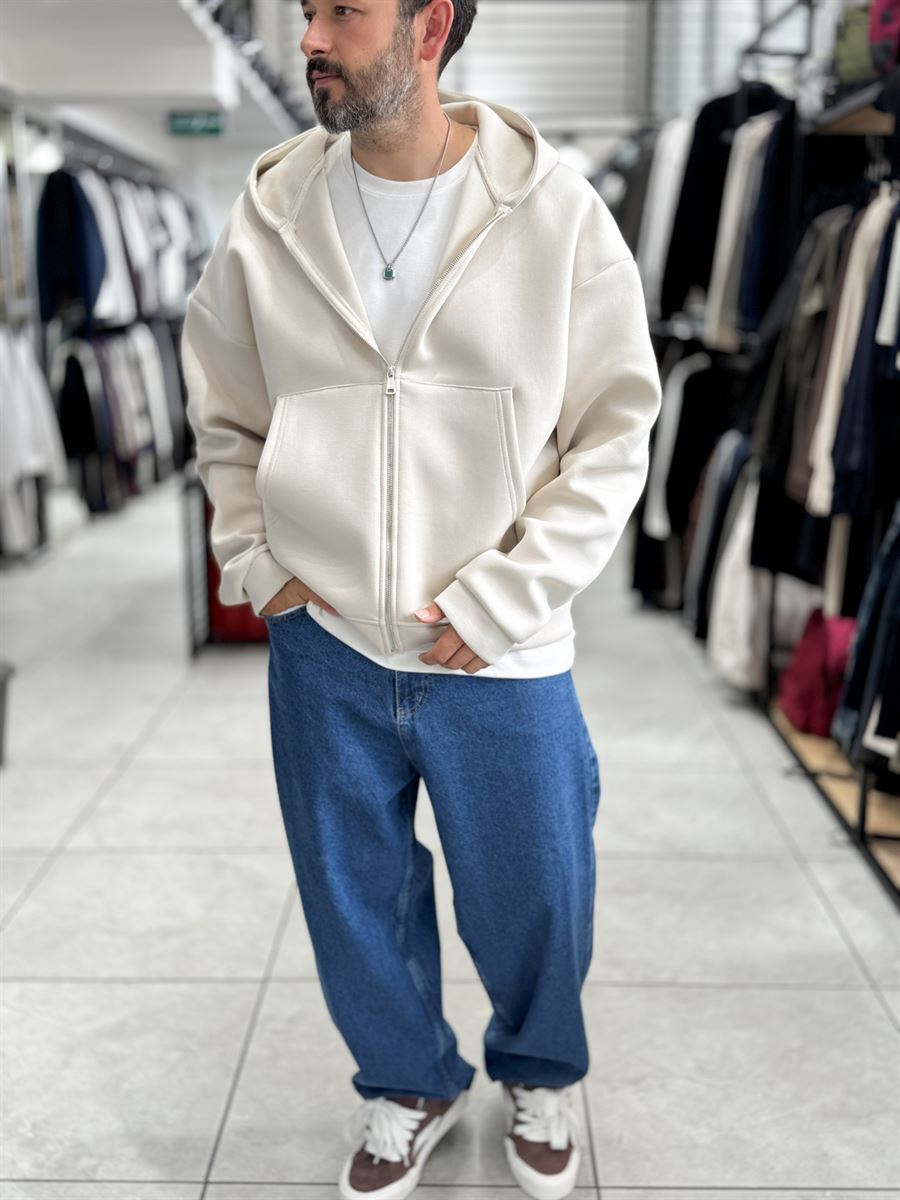 Beige Panda Fabric Hooded Sweatshirt HM