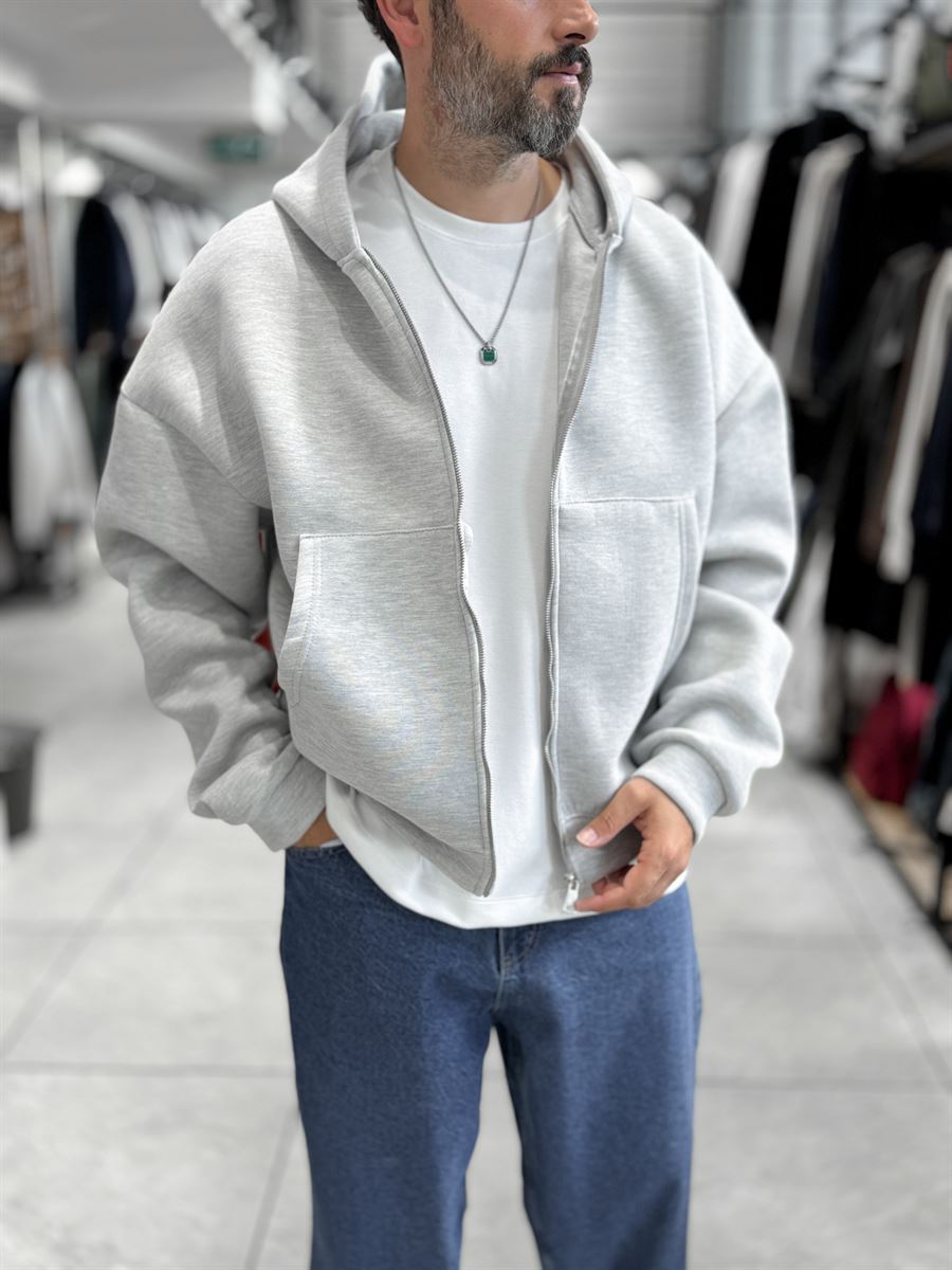 Light Gray Panda Fabric Hooded Sweatshirt HM