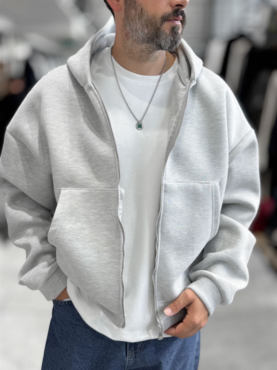 Light Gray Panda Fabric Hooded Sweatshirt HM
