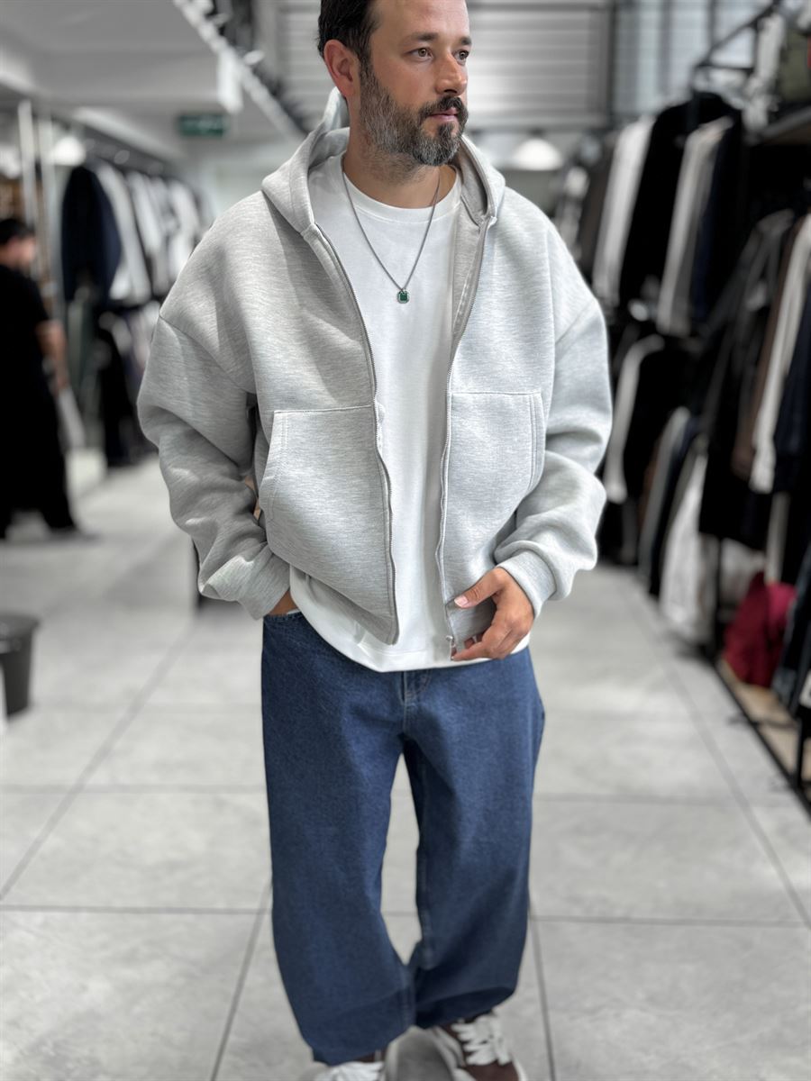 Light Gray Panda Fabric Hooded Sweatshirt HM