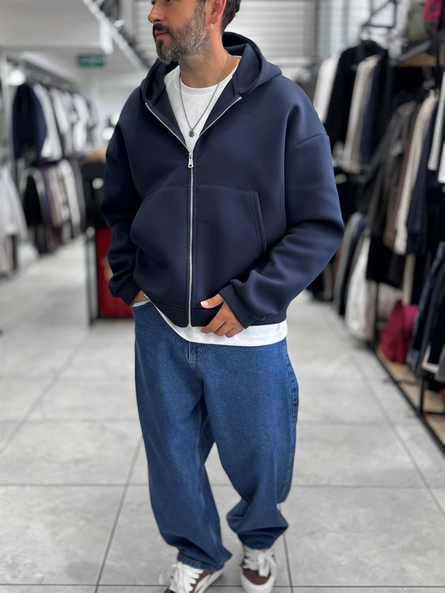 Navy Panda Fabric Hooded Sweatshirt HM