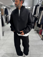 Black Half-Zip Panda Fabric Sweatshirt HM-