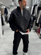 Black Half-Zip Panda Fabric Sweatshirt HM-