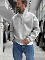 Light Gray Half-Zip Panda Fabric Sweatshirt HM-