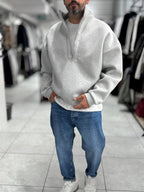Light Gray Half-Zip Panda Fabric Sweatshirt HM-