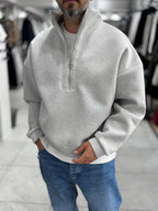 Light Gray Half-Zip Panda Fabric Sweatshirt HM-