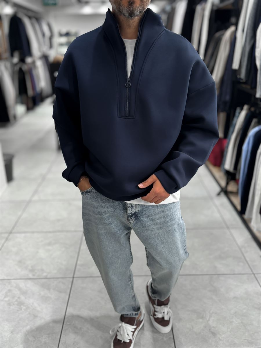 Navy Half-Zip Panda Fabric Sweatshirt HM-