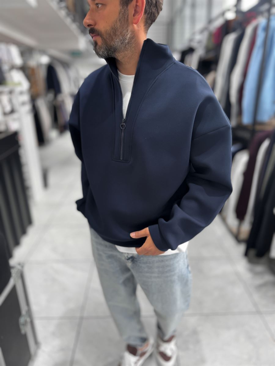 Navy Half-Zip Panda Fabric Sweatshirt HM-