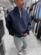 Navy Half-Zip Panda Fabric Sweatshirt HM-