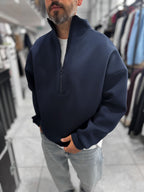 Navy Half-Zip Panda Fabric Sweatshirt HM-