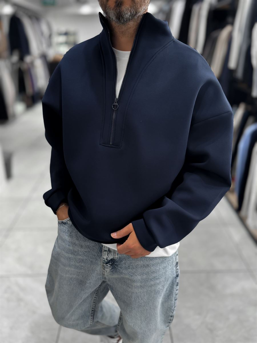 Navy Half-Zip Panda Fabric Sweatshirt HM-